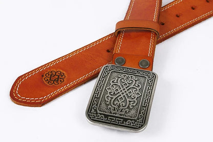 3.8cm Chinese Pattern Cowboy Smooth Buckle Men's Belt Ceinture Homme Yellow Belt Male Wide Jeans Men Genuine Leather Belt