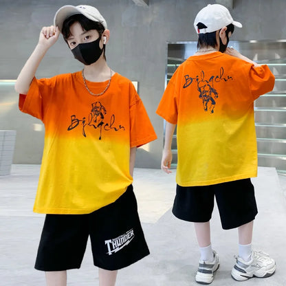 Kids Boy New Summer Suit Tie Dye T-shirt + Cargo Shorts 2 Pieces Tracksuit for Teens Child Shorts Sleeve Clothing Set Age 4 - 14