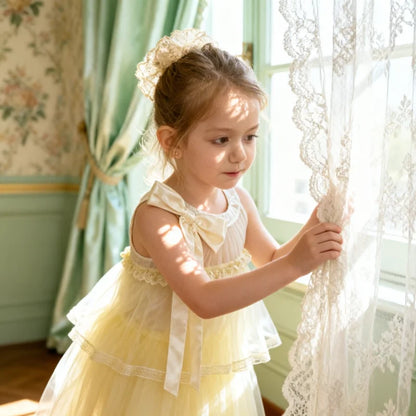 Girls Princess Dress Summer Kids French Sweet Sleeveless Bowknot Tulle Tutu Fluffy Birthday Party Pageant Dresses