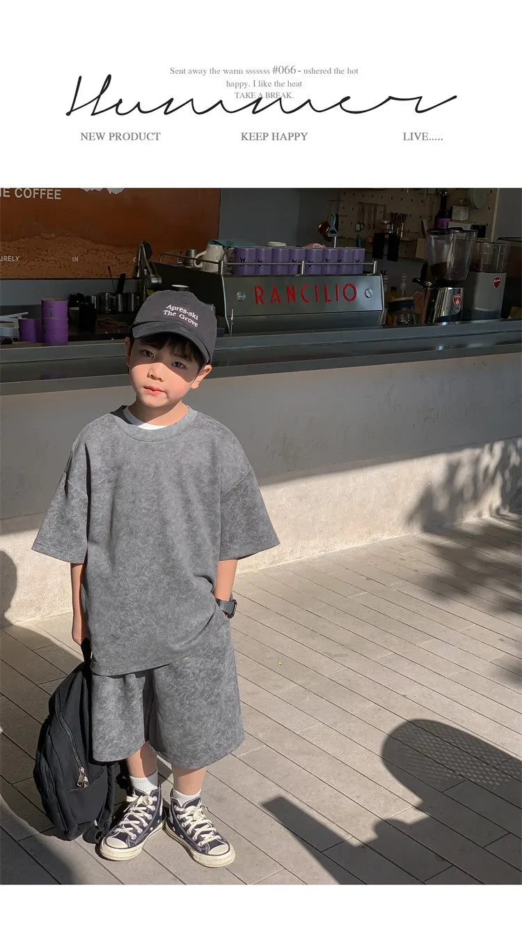 Boys Clothing Set 2024 Korean Loose Shirts+shorts 2pcs/set Sport Suits for Kids Teenager Tracksuits Casual Baby Outfits Clothes