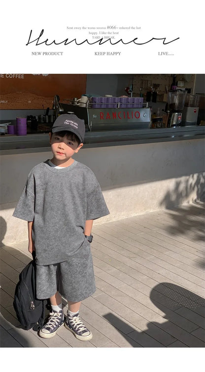 Boys Clothing Set 2024 Korean Loose Shirts+shorts 2pcs/set Sport Suits for Kids Teenager Tracksuits Casual Baby Outfits Clothes