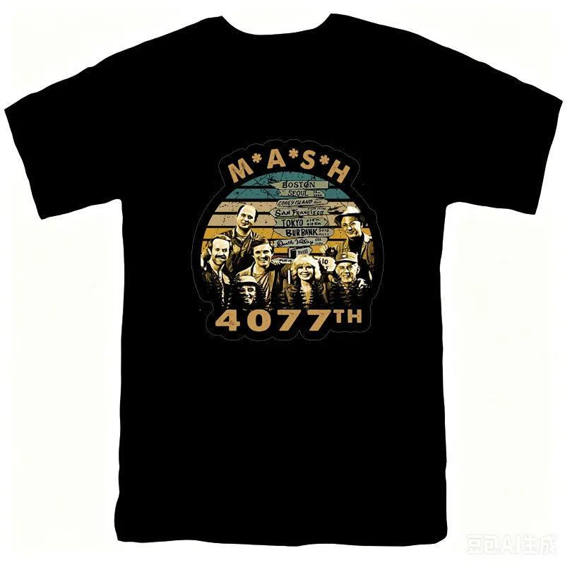 Mash Distressed Logo T Shirt Mens 4077 Licensed Classic TV Show Militarryy Green2026 High quality Brand Casual