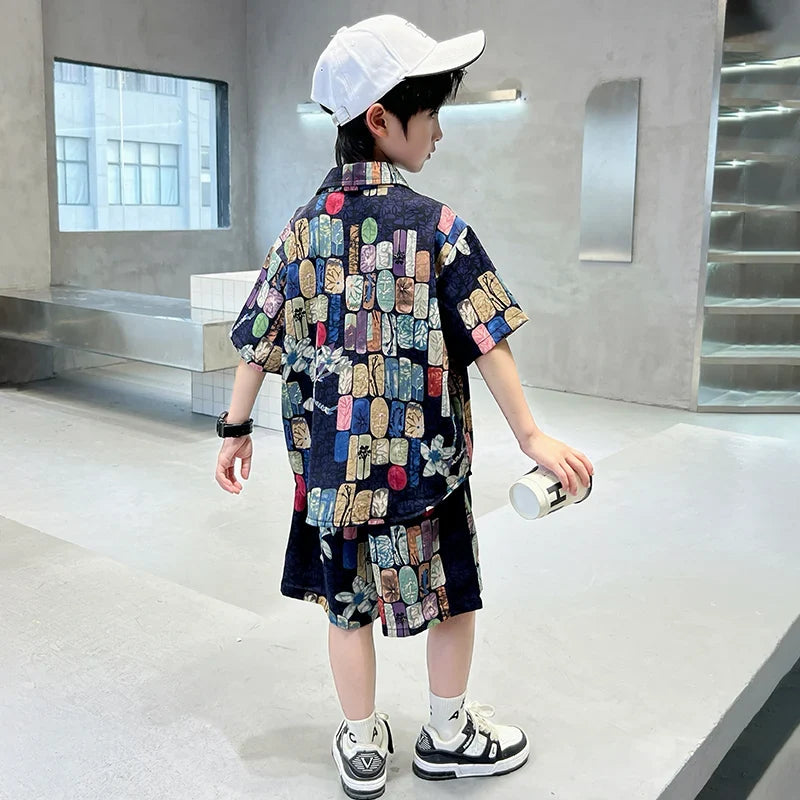 New Summer Kids Beach Clothes Set 2 Pieces Set for Boys Casual Shirt Short 2PCS Clothing Set Children Cool Vacation Outfit Suit