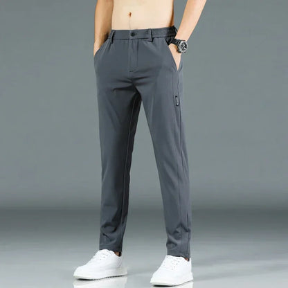 2026 Summer New Thin Ice Silk Stretch Men's Pants Casual Elastic Waist Smooth Trouser Pants Male Brand Clothing 5 Colour