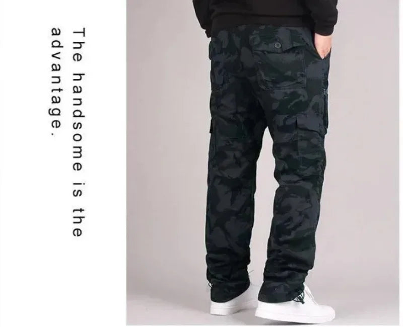 Men's Winter Thicken Fleece Cargo Pants Double Layer Straight Pants Men Casual Cotton Tactical Baggy Pant Warm Trousers S-5XL