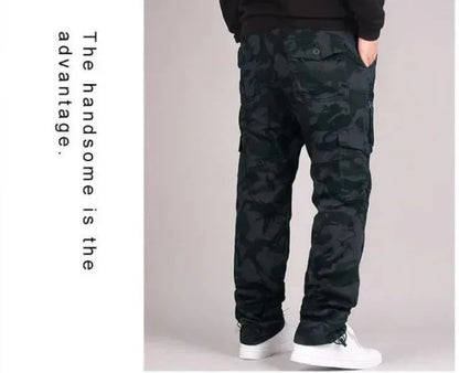 Men's Winter Thicken Fleece Cargo Pants Double Layer Straight Pants Men Casual Cotton Tactical Baggy Pant Warm Trousers S-5XL