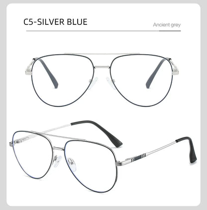 Double Bridge Anti-Blue Light Reading Glasses Men's Metal Pilot Style Leisure Travel Customized Prescription Myopia RS6912