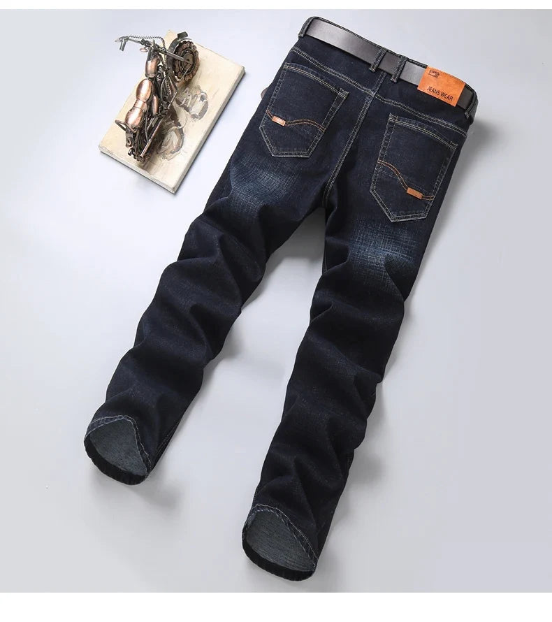 New Men's Fashion  Business Casual Stretch Slim Jeans Classic Trousers Denim Pants Male Black Blue