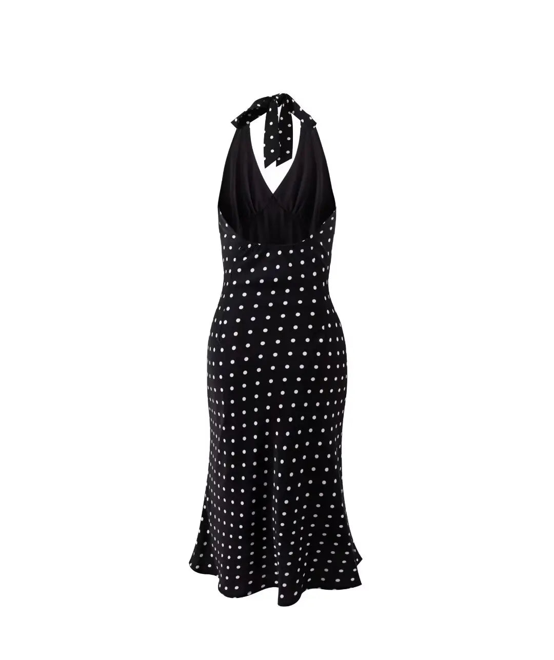 2024 Summer New Women's French European and American Wave Point Sleeveless Hanging Neck Printed Temperament Strap Dress