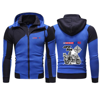 2026  Motorcycle R1250 GS Print Men's New Spring And Autumn Color Matching Hoodie Warm Casual Fashion Jacket Sweatshirts