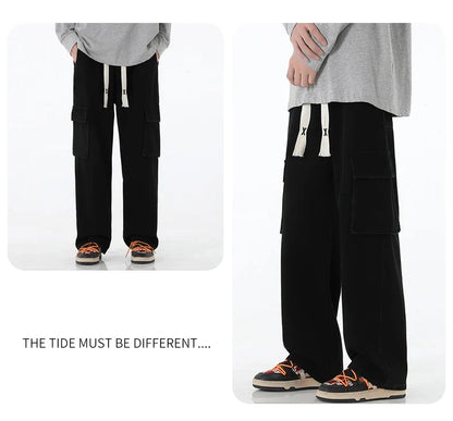2024 New Men Baggy Cargo Jeans Fashion Streetwear Vintage Wide Leg Pants American Streetwear Y2K Big Pocket Youth Overalls