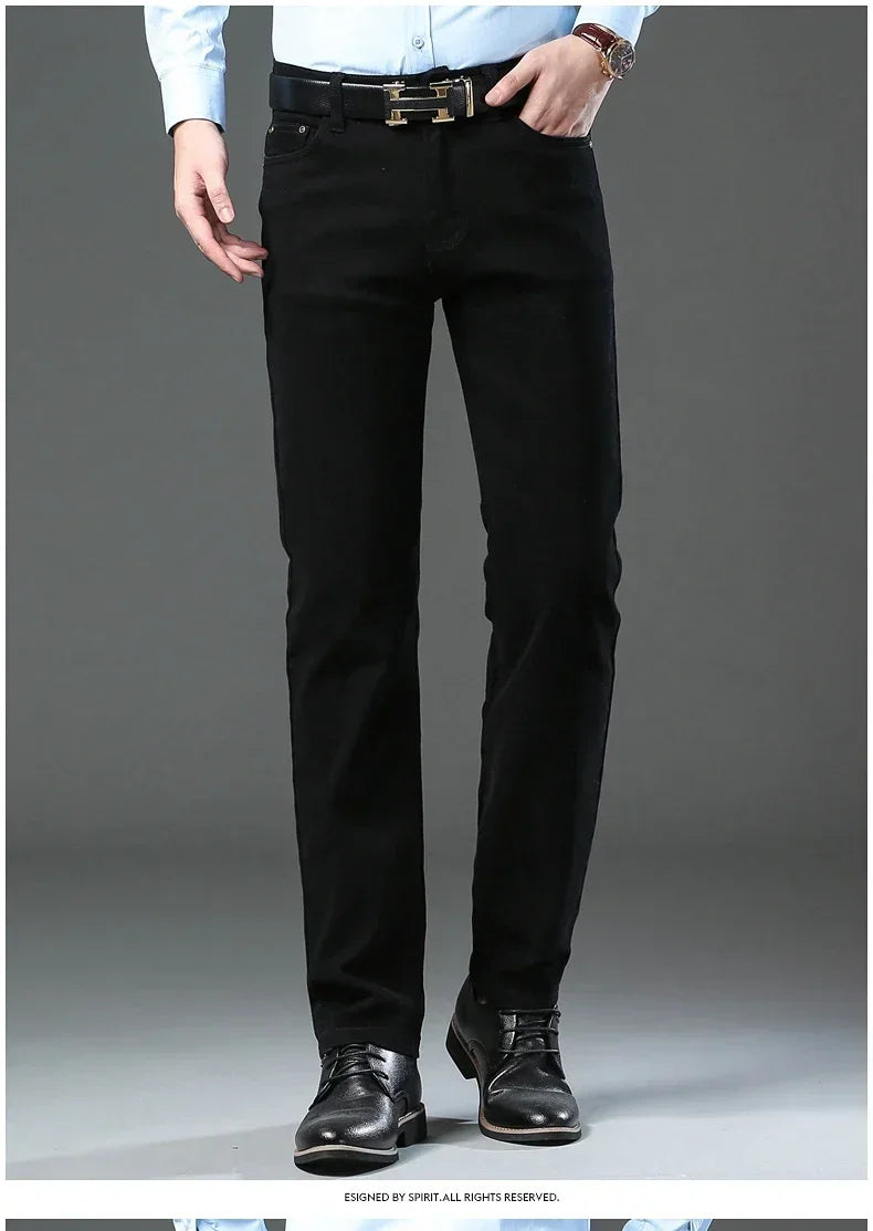 Large Size 42 44 Autumn 98% Cotton Men's Stretch Slim Jeans ArmyGreen Soft Comfortable Casual Straight Denim Pants Trousers