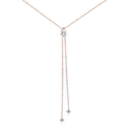 1-2CT Pear Cut Moissanite Long Necklace for Women Luxury Jewelry Female Neck Chain Solid Silver 925 Pendant Lab Diamond