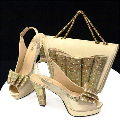 Women High Heels Sandals Printing Flower Material with Rhinestone Italian Design Coffee Color Open-Toed Shoes