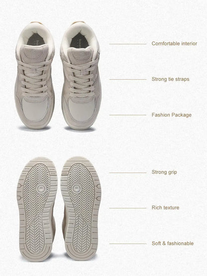 Women Walking Shoes Comfort Leather Casual Sneakers Female Fashion Skateboarding Shoes Non-Slip Height Increase