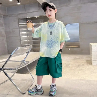Summer Short-sleeved Suit Kid Costume Fashion Children 8 To 14 Years Children's Clothing From 12 Boy Outfit Wear Men's Sets Boys