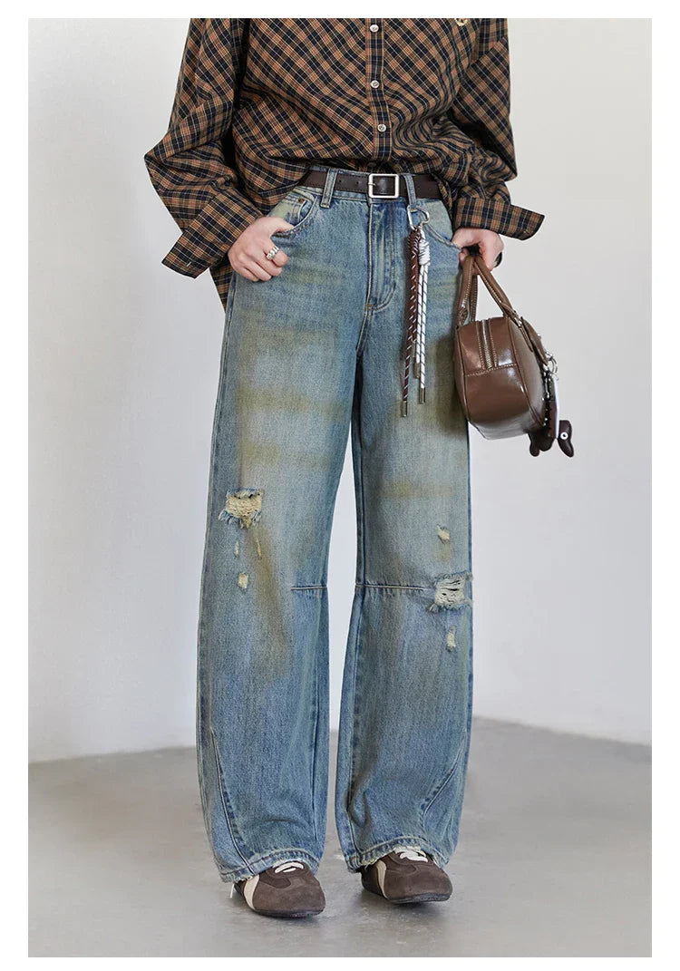Retro Women's Jeans Loose Casual  New High Waisted Wide Legs Denim Pant Female Trousers Spring Autumn 2025