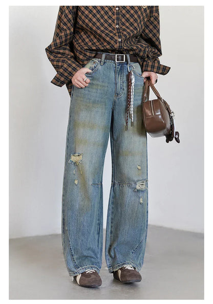Retro Women's Jeans Loose Casual  New High Waisted Wide Legs Denim Pant Female Trousers Spring Autumn 2025