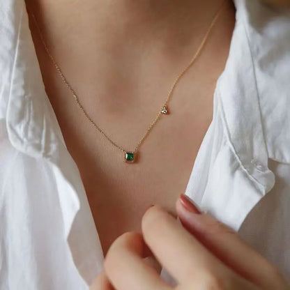 S925 Sterling Silver Simple Emerald Crystal Chain  Necklace  Women Light Luxury Temperament Plating 18k Gold Jew   style
