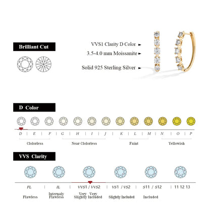 D VVS1 Moissanite Diamond Earrings S925 Sterling Silver 18K Gold Plated 4-Claws Eardrop For Women Wedding Party Jewelry