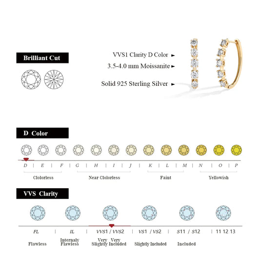 D VVS1 Moissanite Diamond Earrings S925 Sterling Silver 18K Gold Plated 4-Claws Eardrop For Women Wedding Party Jewelry