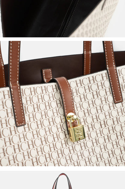 Women's Large Capacity Commuter Essential Shoulder Bag Multi functional Design Printed with Brand Pattern 2026 New Bucket Bag