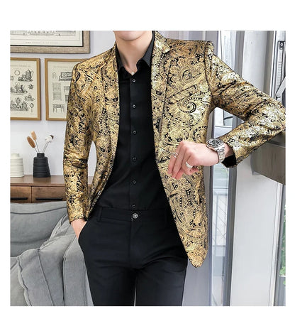 2025 Autumn and Winter Hot Gold Suit Male Performance Host Suit Fashion Performance Large Size Personality Trendy Nightclub Coat