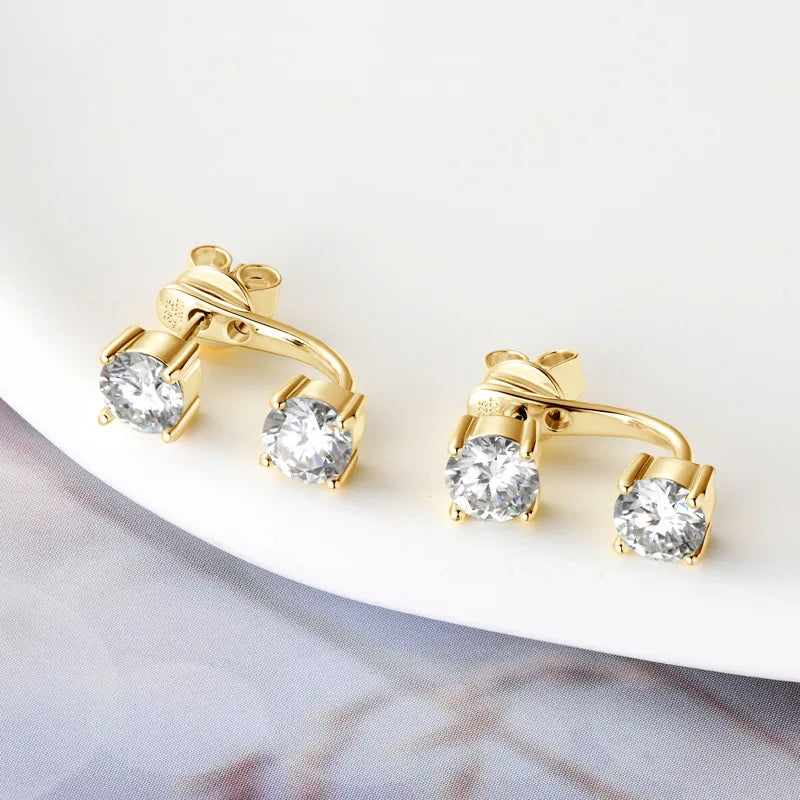 2 in 1 0.5CT Round Brilliant Cut D Color Moissanite Stud Earrings for Women S925 Silver GRA Certified Pierced Earring Gift
