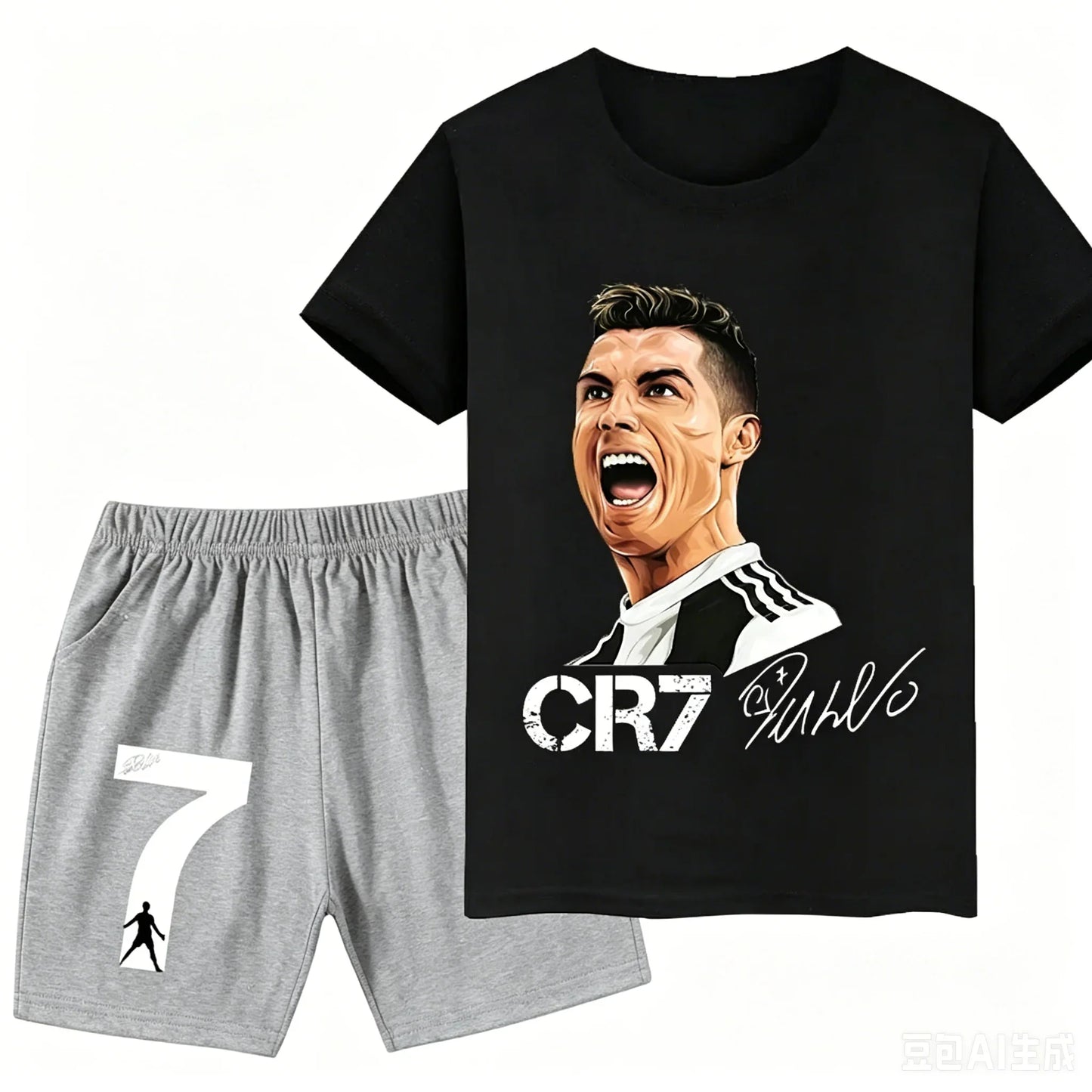 2026 Ronaldo Football Player CR7 Printed Children Clothing Casual T-shirt+Shorts 2pcs Sets Summer Kids Boys Fashion Sportsuits.