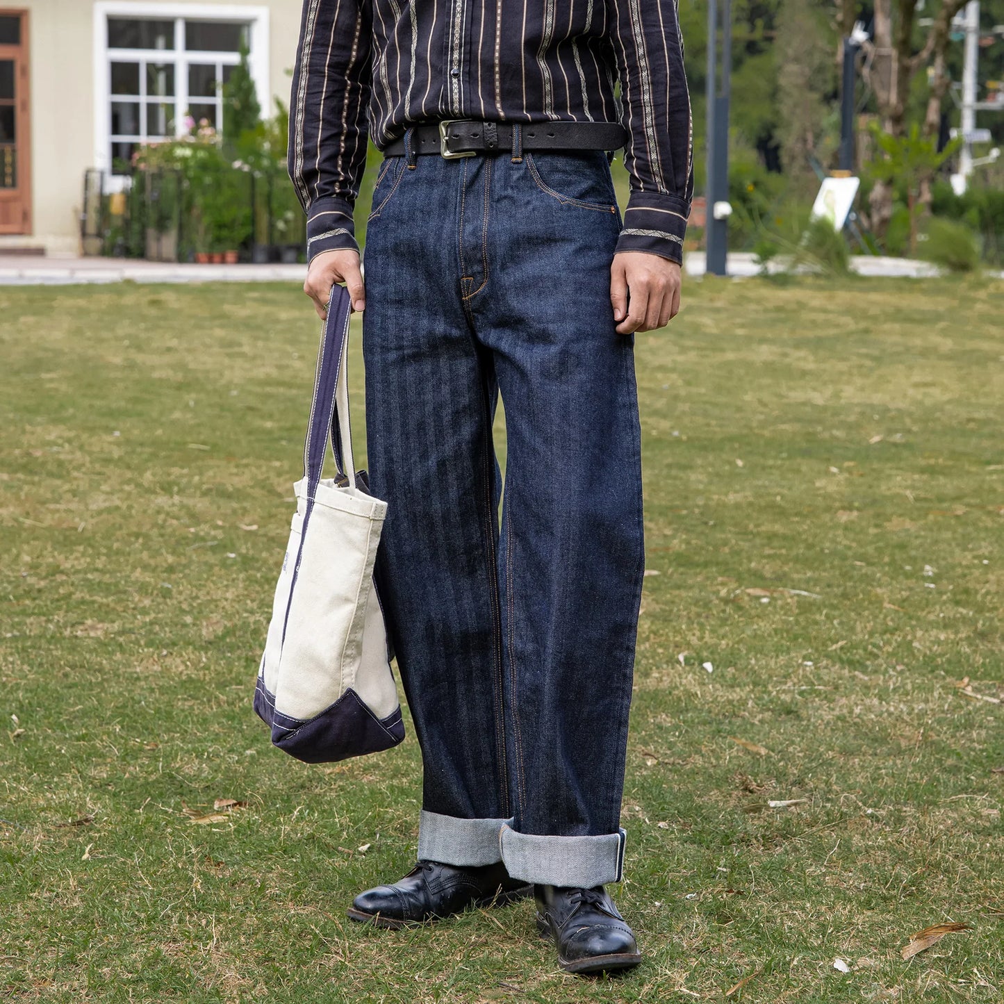 Vintage 15 Oz Indigo Selvage Stylish Trousers Mens Casual Raw Denim Jean Pants