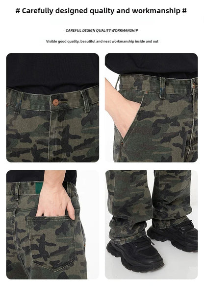 Tall Pants for Slim Thin Skinny Men Y2K Straight Wide Leg Cotton Cargo Pants Camouflage Extra Long Length Trouser Male Vintage