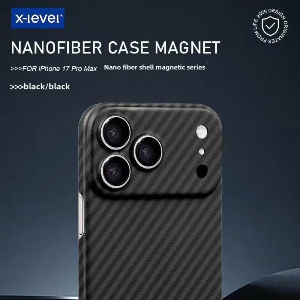 Business High-End 1500D Carbon Fiber Slim Magnetic Charge Case For iPhone 17 Pro Max 17 Air Skin Friendly Rugged Anti-Fall Cover