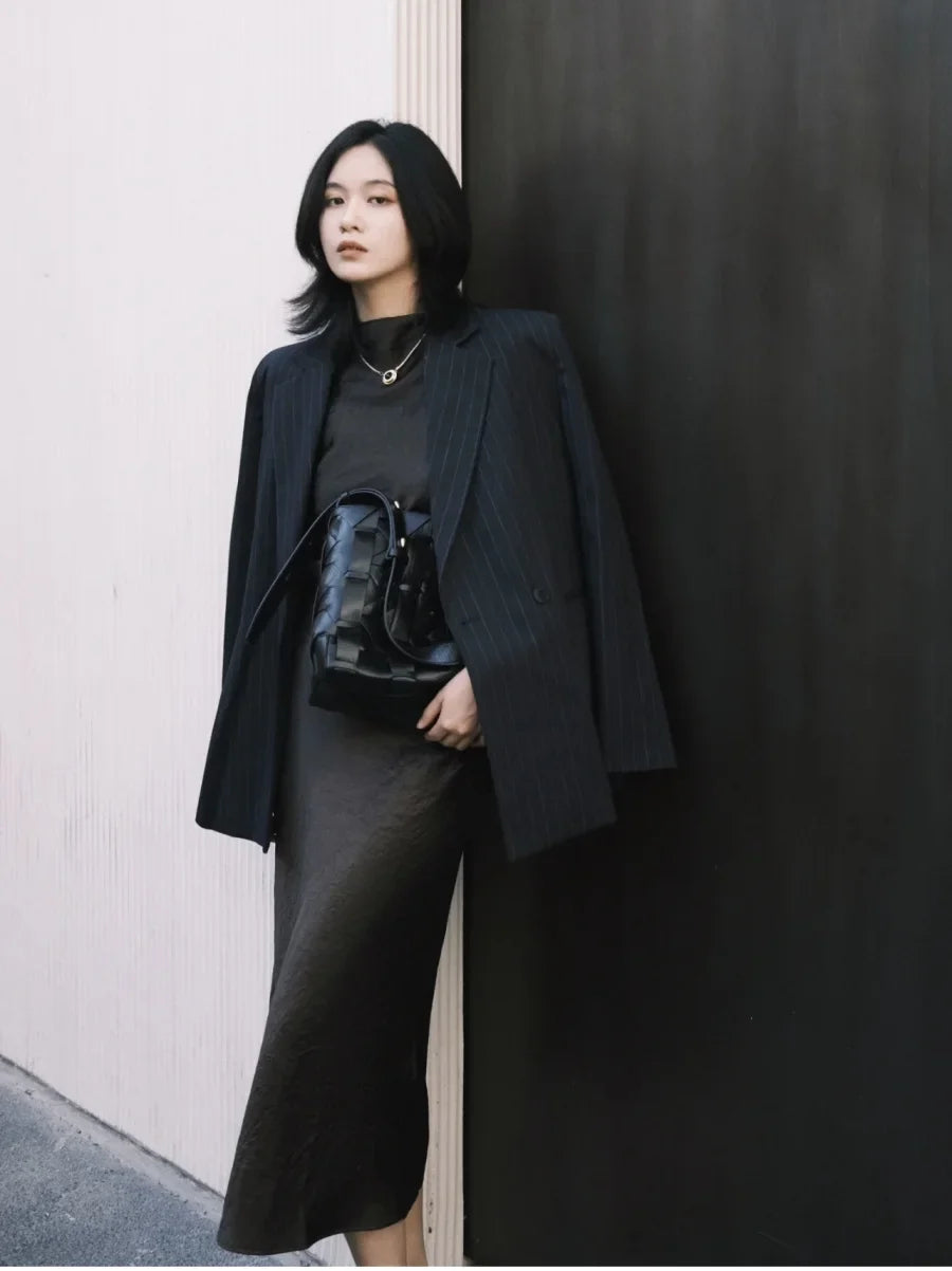 Fall/Winter 2025 New  Women's Street Fashion oversized pinstripe shoulder-padded loose suit jacket for women