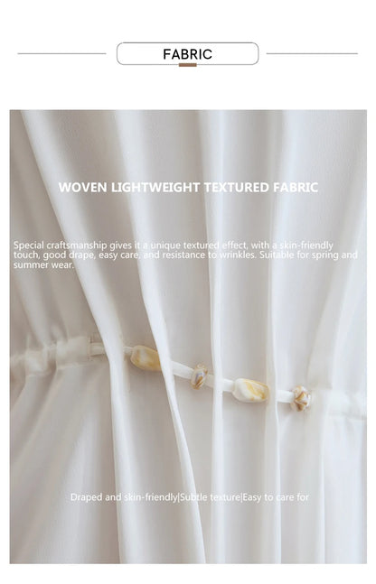 Minimalism Dresses 2025 Summer Vocation Women Loose Long Dresse Sleeveless High Waist Design Bead Drawstring Dress 12542177