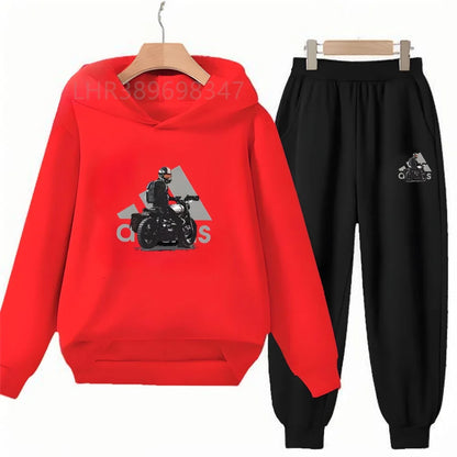 Children Fun Brand Black Clothing Hoodie Coat Sweatshirt Top+Trousers Boys Girls White Toddler 3-12Yrs Casual Kids Pullover Set