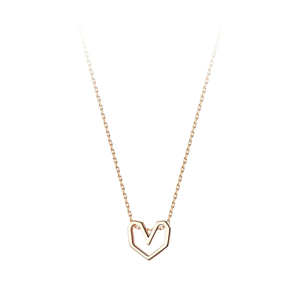 Rose Gold Color Geometric Heart Choker Necklace Charm Sexy 100% 925 Sterling Silver Pendant For Women Party Jewelry Gift