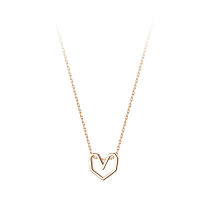 Rose Gold Color Geometric Heart Choker Necklace Charm Sexy 100% 925 Sterling Silver Pendant For Women Party Jewelry Gift
