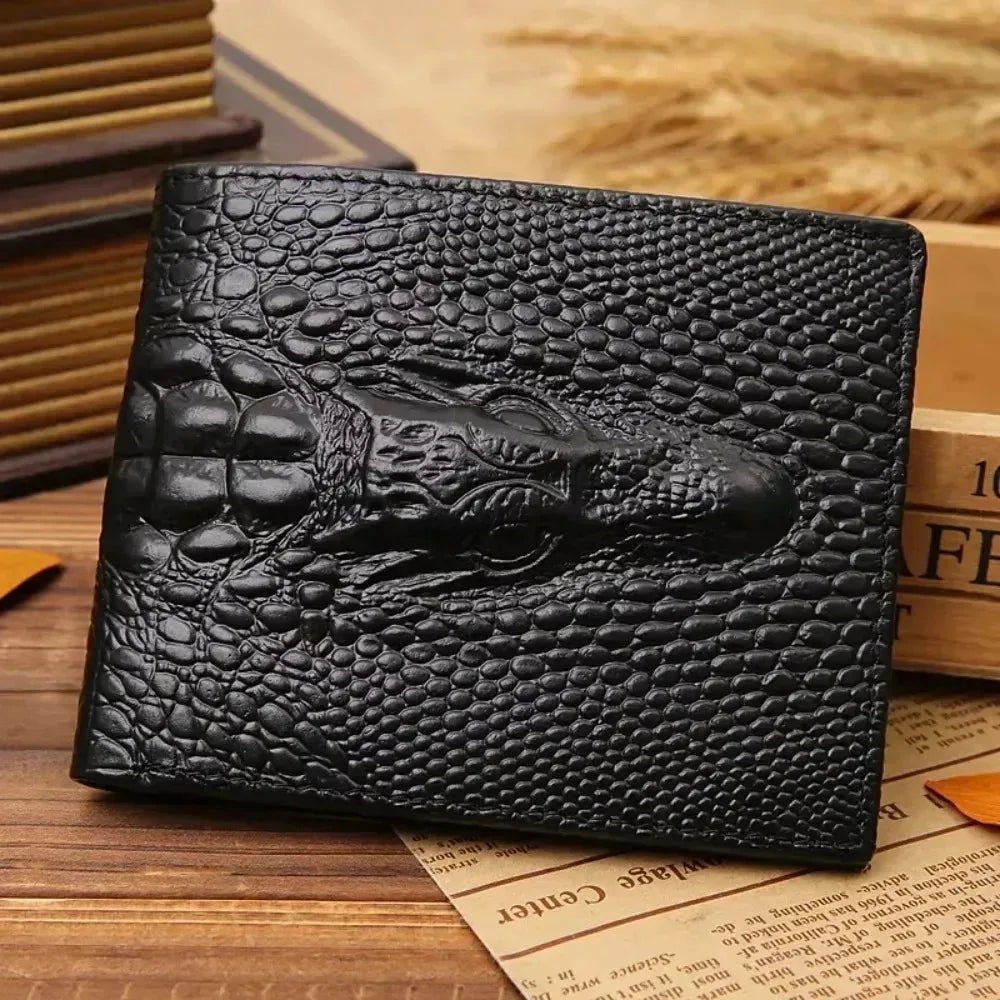 PU Leather Fashion Luxury Cattle Male Quality Design Crocodile Emboss Simple Standard Brand Wallet Handy Purse Men