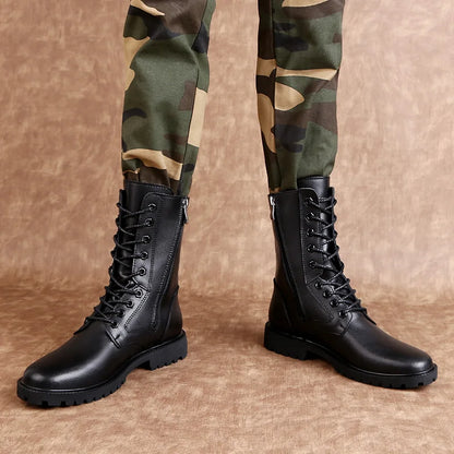 Fashion High Quality Business Boots Mens Winter Genuine Leather Outdoor Motorcycle Boots Male Lace-up Men's High Top Sneakers