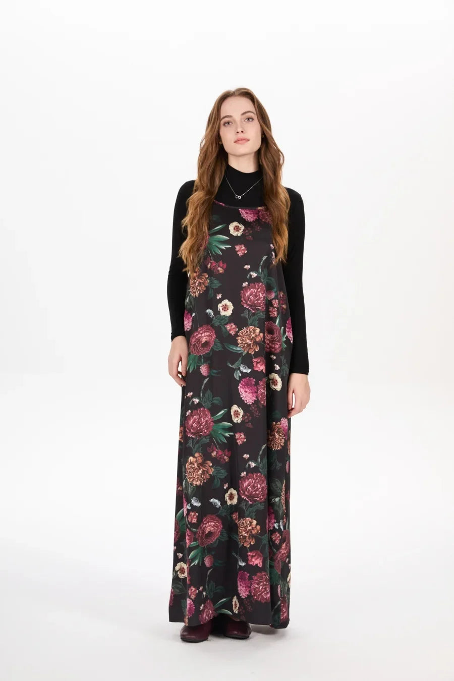AS AW25 woman clothing mockneck + elegance slip satin dress matching look adjustable maxi floor length lady wear