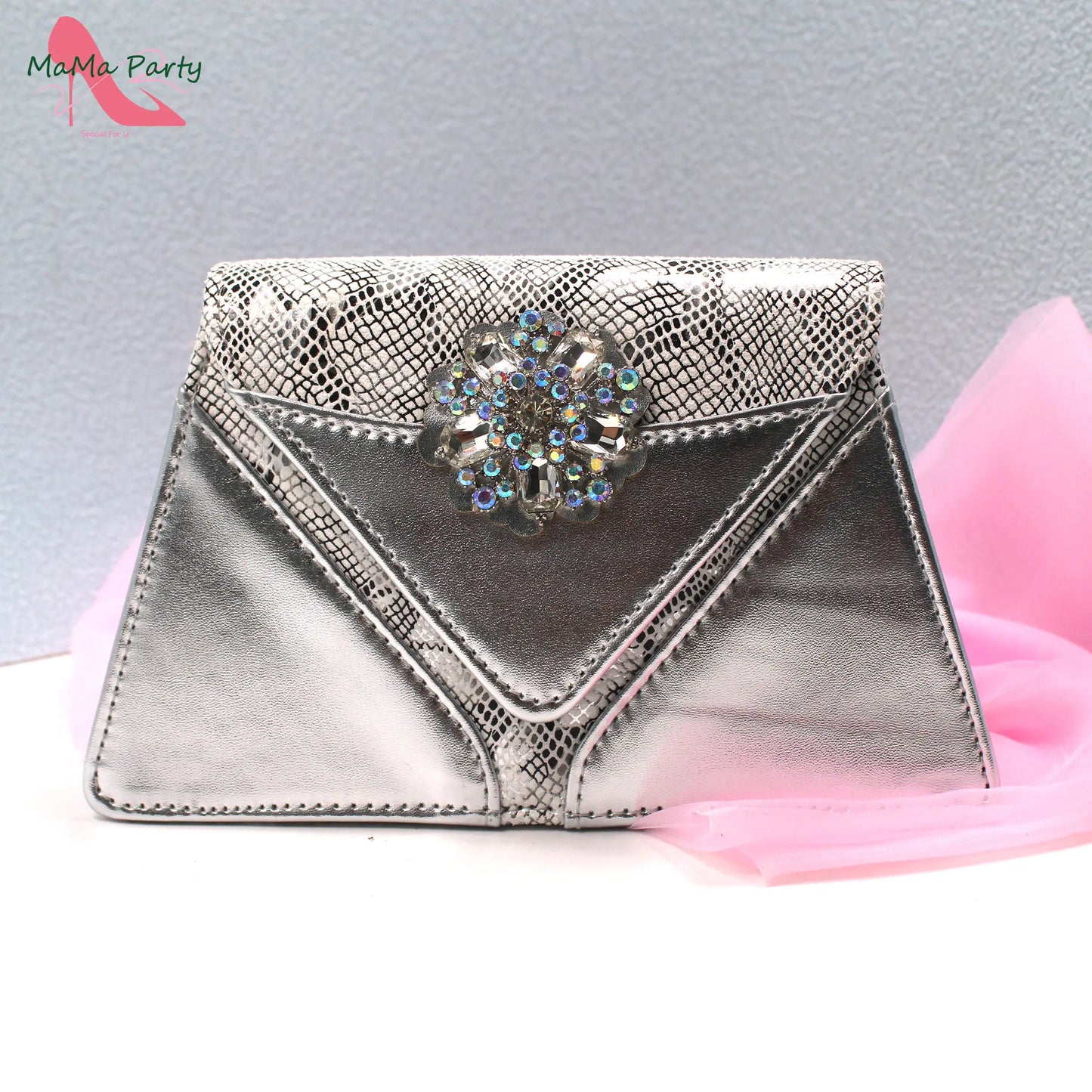 Special Design New Coming INS Hot Sale African Women Shoes and Bag Set in Pink Color with Shinning Crystal for Party