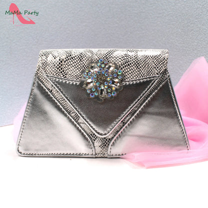 Special Design New Coming INS Hot Sale African Women Shoes and Bag Set in Pink Color with Shinning Crystal for Party