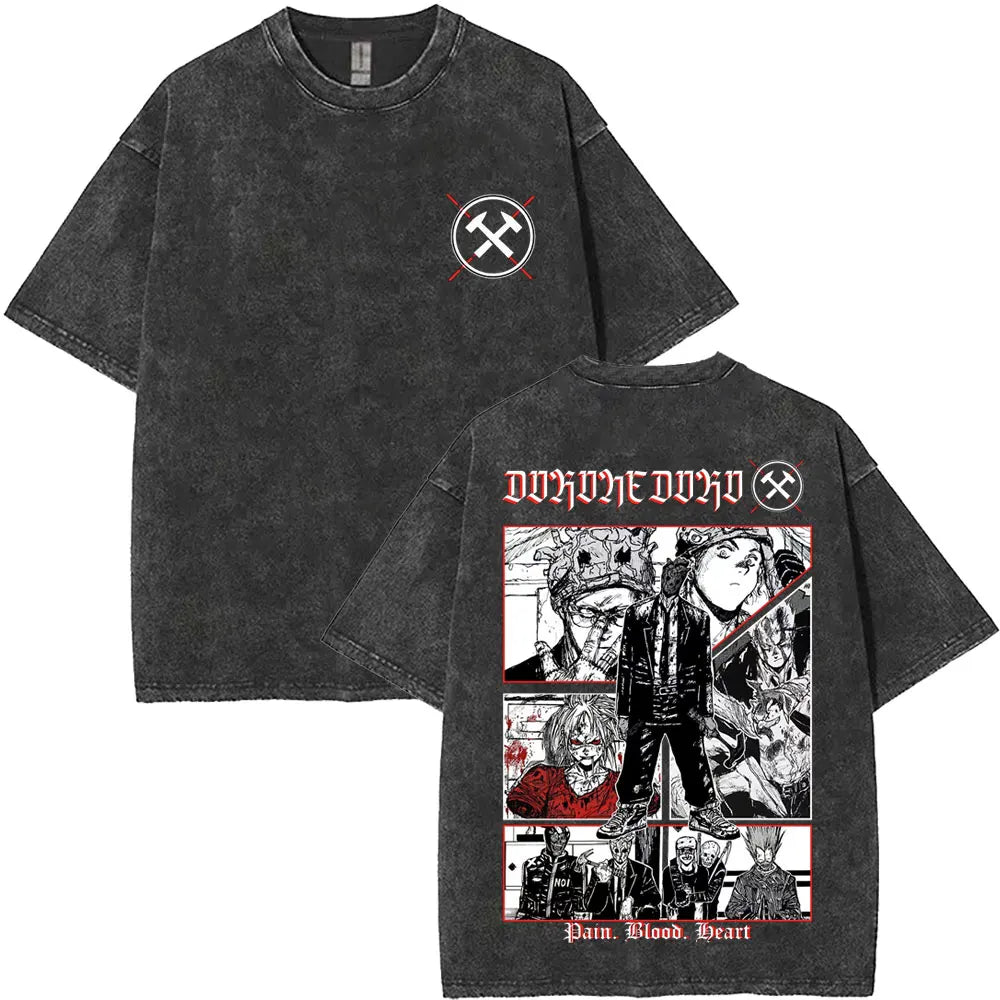 Anime Dorohedoro Kaiman Washed T-Shirt Men's Women Clothing Hip Hop Gothic Y2k T-Shirt Oversized Short Sleeve Cotton Tees Tops