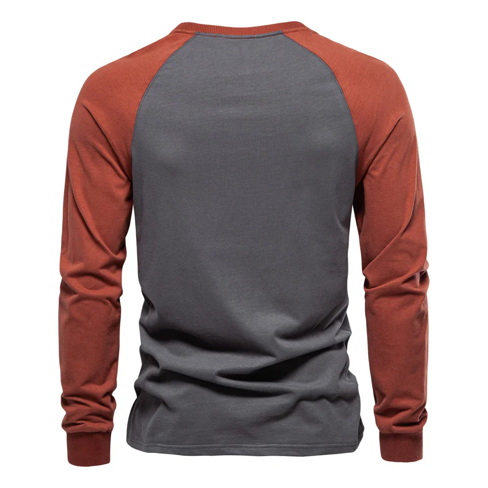 Men's T-shirts 100% Cotton Long Sleeve O-neck Pactwork Casual T shirts for Men New Spring Designer Tees Men Clothing