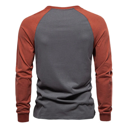 Men's T-shirts 100% Cotton Long Sleeve O-neck Pactwork Casual T shirts for Men New Spring Designer Tees Men Clothing
