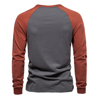 T-shirts 100% Cotton Long Sleeve O-neck Pactwork Casual T shirts for Men New Spring Designer Tees Men Clothing
