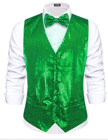 Men's Shiny Sequin Vest and Matching Bow Tie Set – 3 Vibrant Color Options for Parties, Proms Festive Events