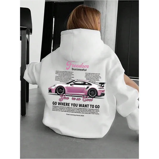2026 New men's and women's high-quality fashion trend car printed loose comfortable classic retro hip-hop sweatshirt