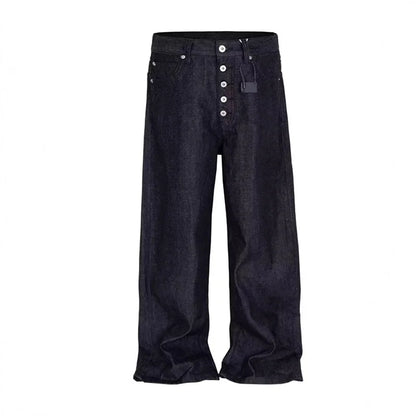 High Street Retro Buckle Design For Men'S Jeans Street Ruff And Handsome Loose Casual Wide Leg Pants Black Jeans