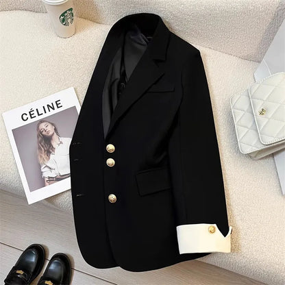 2026 New Temperament Commuting Suit Jacket Spring Autumn Women Blazers Notched Lapel Lined Design Sense Lady Suit Coats Trend